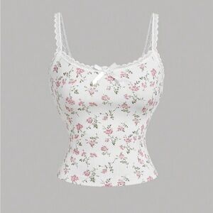 Floral Lace Trim Cami Top